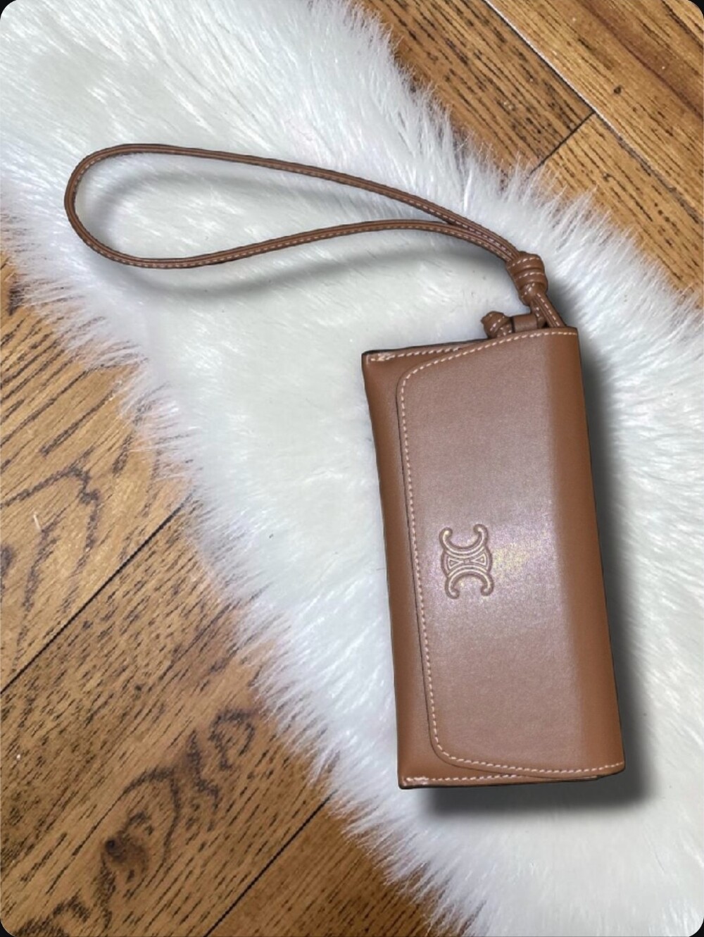 CELINE Tan/Chestnut Brown Leather Triomphe Sunglasses Case Wristlet